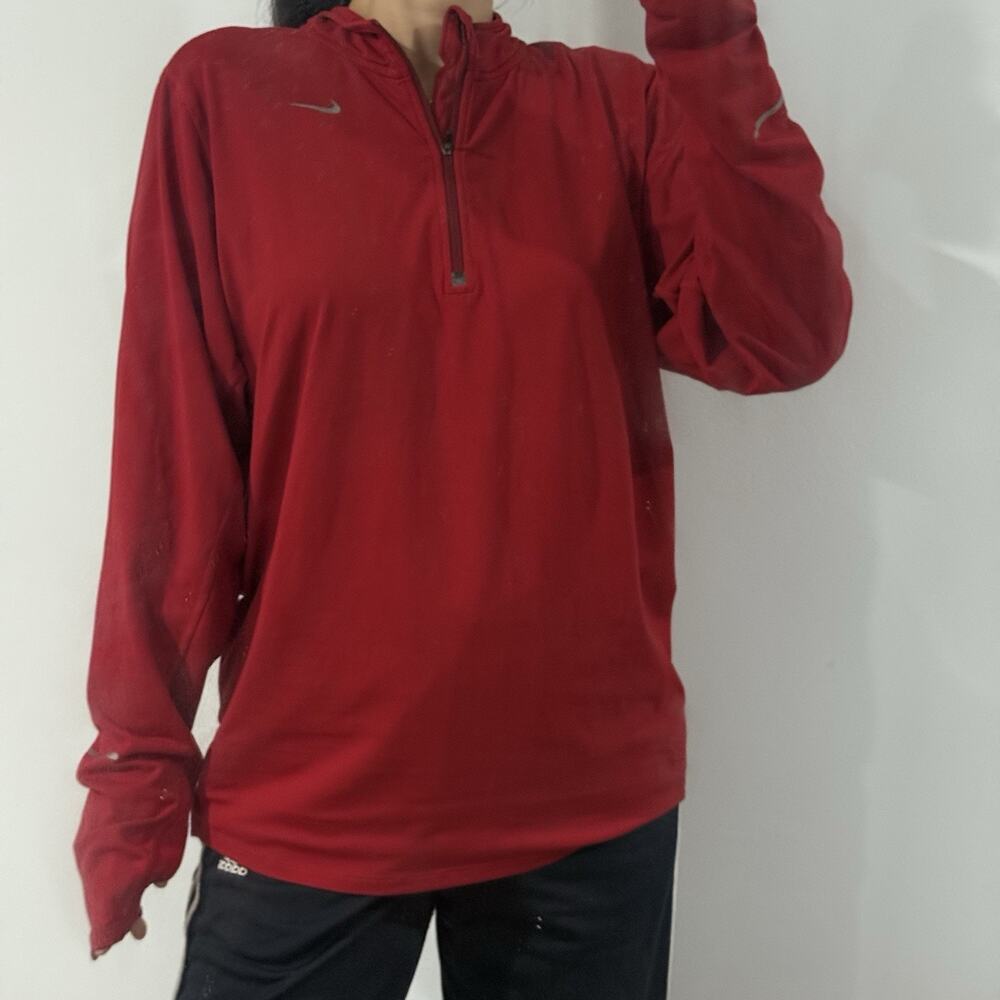 Nike Running Dri-FIT Men's M Red Quarter Zip Pullover Long Sleeve Shirt - Picture 14 of 15